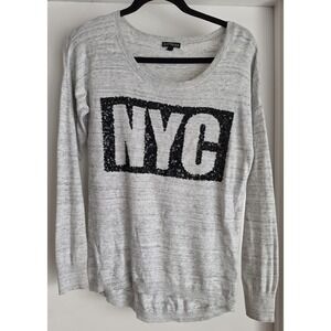 Express Women's Pullover Sweater Size S Long Sleeve Gray Cotton Knit NYC Sequins